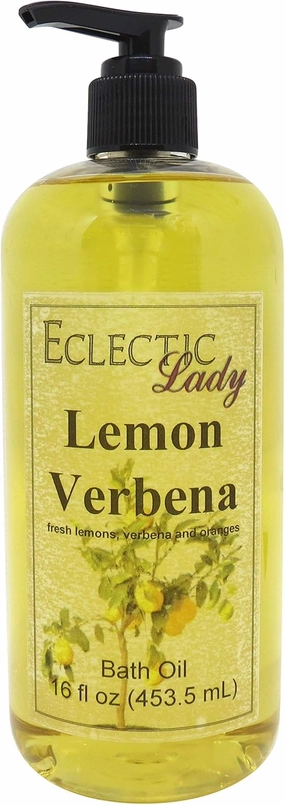 Lemon Verbena Bath Oil by Eclectic Lady - Scented Bath Oil - Relaxing & Moisturizing Bathing Oil - Fragrance Body Oil for Dry & Rough Sensitive Skin - Body Daily Nourishing Shower Oil (16 oz)