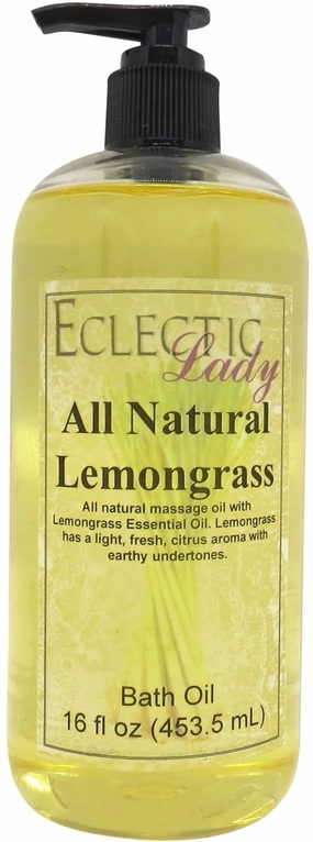 Lemongrass Bath Oil by Eclectic Lady - Scented Bath Oil - Relaxing & Moisturizing Bathing Oil - Fragrance Body Oil for Dry & Rough Sensitive Skin - Body Daily Nourishing Shower Oil (16 oz)