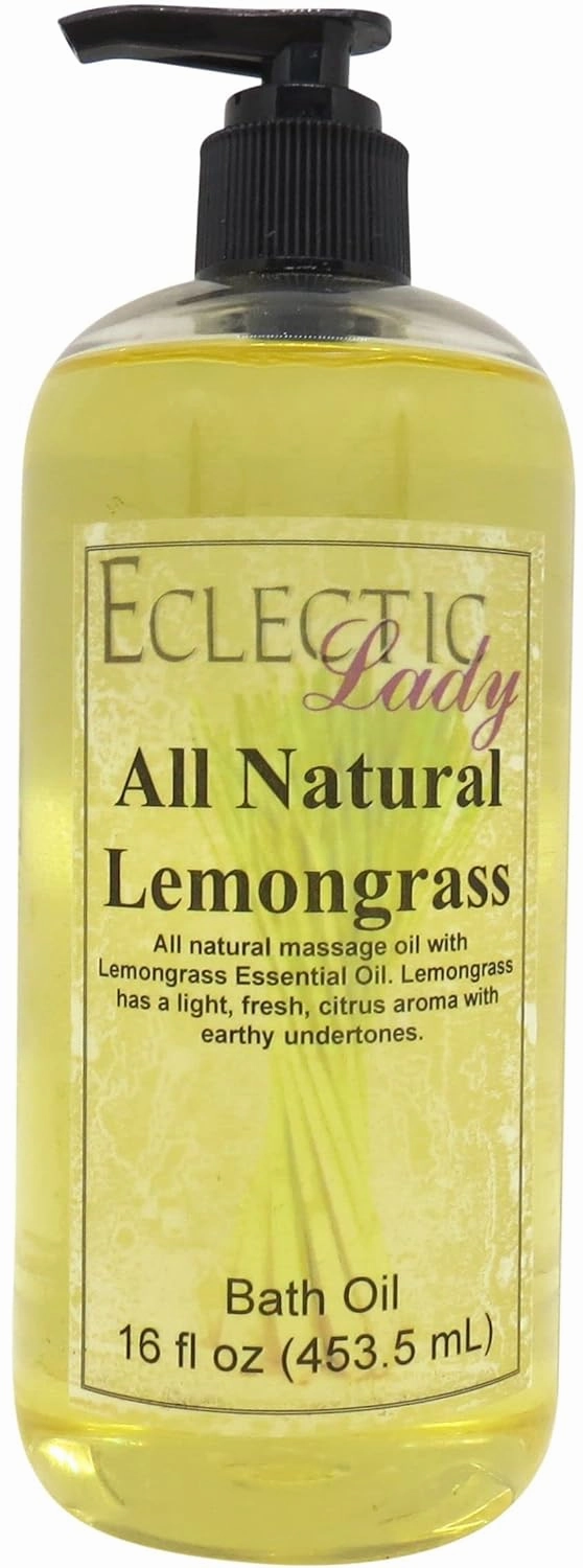 Lemongrass Bath Oil by Eclectic Lady - Scented Bath Oil - Relaxing & Moisturizing Bathing Oil - Fragrance Body Oil for Dry & Rough Sensitive Skin - Body Daily Nourishing Shower Oil (16 oz)