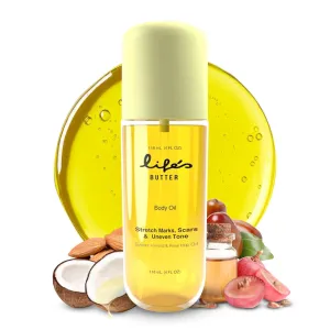 Life’s Butter Body Oil - Hydrating Stretch Mark & Scar Care For All Skin Types - Made in USA, Cruelty-Free, Hypoallergenic -100% Natural & Organic - Jojoba, Sweet Almond & Grapeseed Oils - Smooth Skin