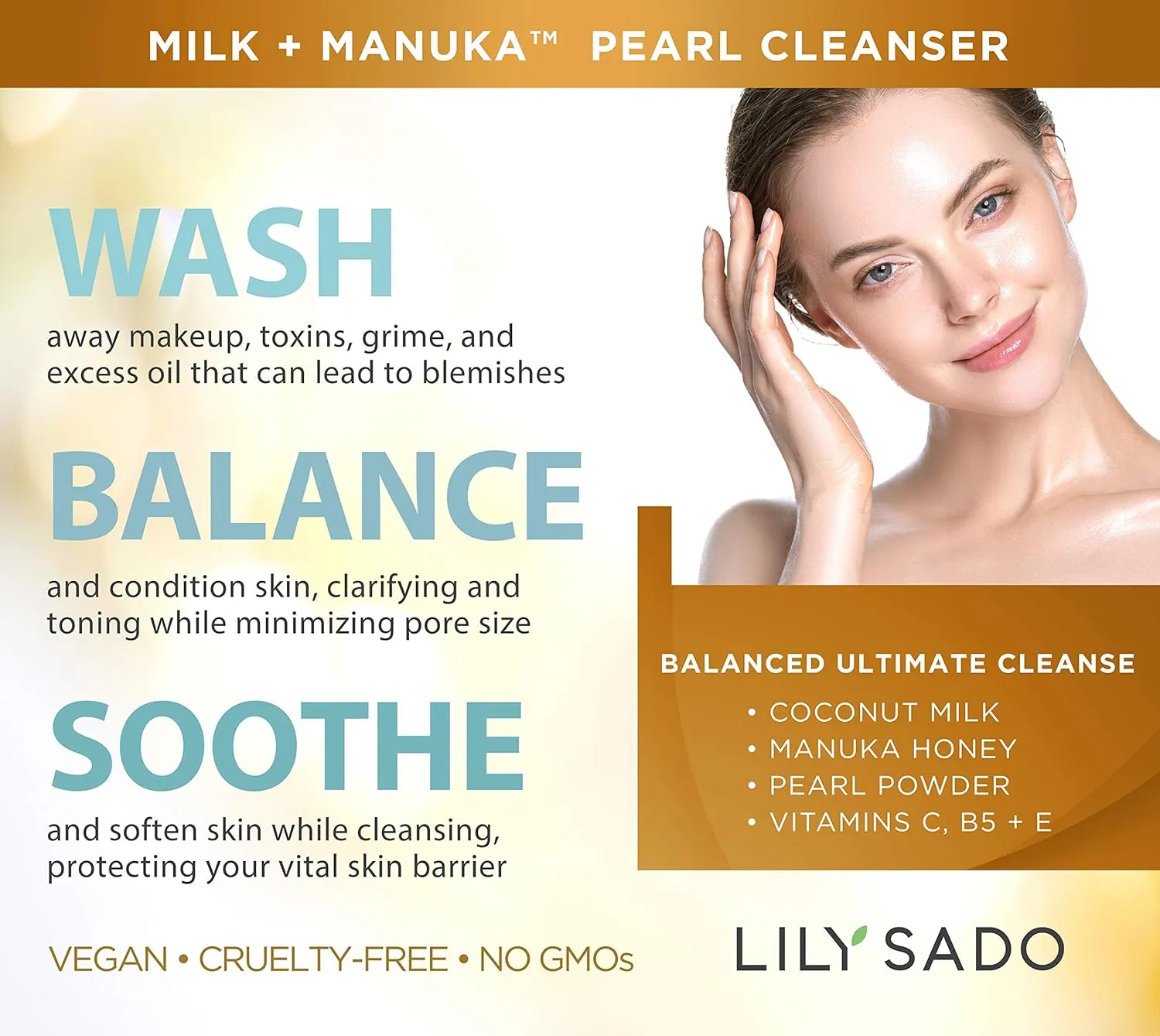 LILY SADO MILK MANUKA™ Coconut Milk & Manuka Honey Gentle Gel Face Cleanser - Natural Cruelty-Free Facial Wash Cleanses, Balances, Soothes & Hydrates - Reduces Pores & Blackheads - 5oz