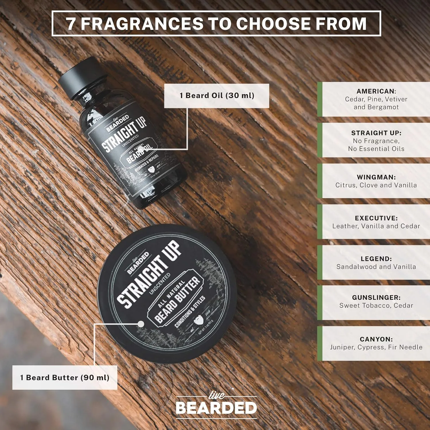 Live Bearded Beard Oil and Butter Grooming Kit - Made in the USA - All-Natural Ingredients with Shea, Argan, Jojoba - Growth Support | Executive Scent - Cedar, Vanilla