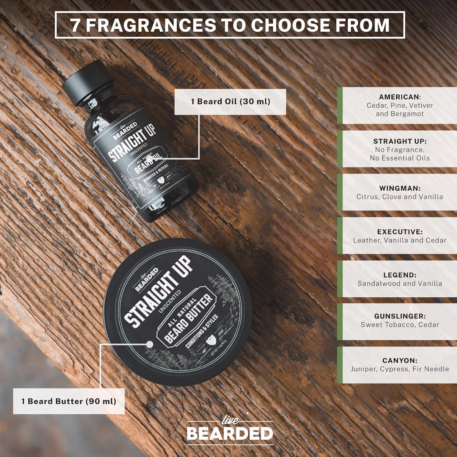 Live Bearded Beard Oil and Butter Grooming Kit - Made in the USA - All-Natural Ingredients with Shea, Argan, Jojoba - Growth Support | Straight Up Unscented - Fragrance-Free