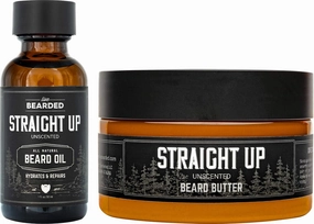 Live Bearded Beard Oil and Butter Grooming Kit - Made in the USA - All-Natural Ingredients with Shea, Argan, Jojoba - Growth Support | Straight Up Unscented - Fragrance-Free