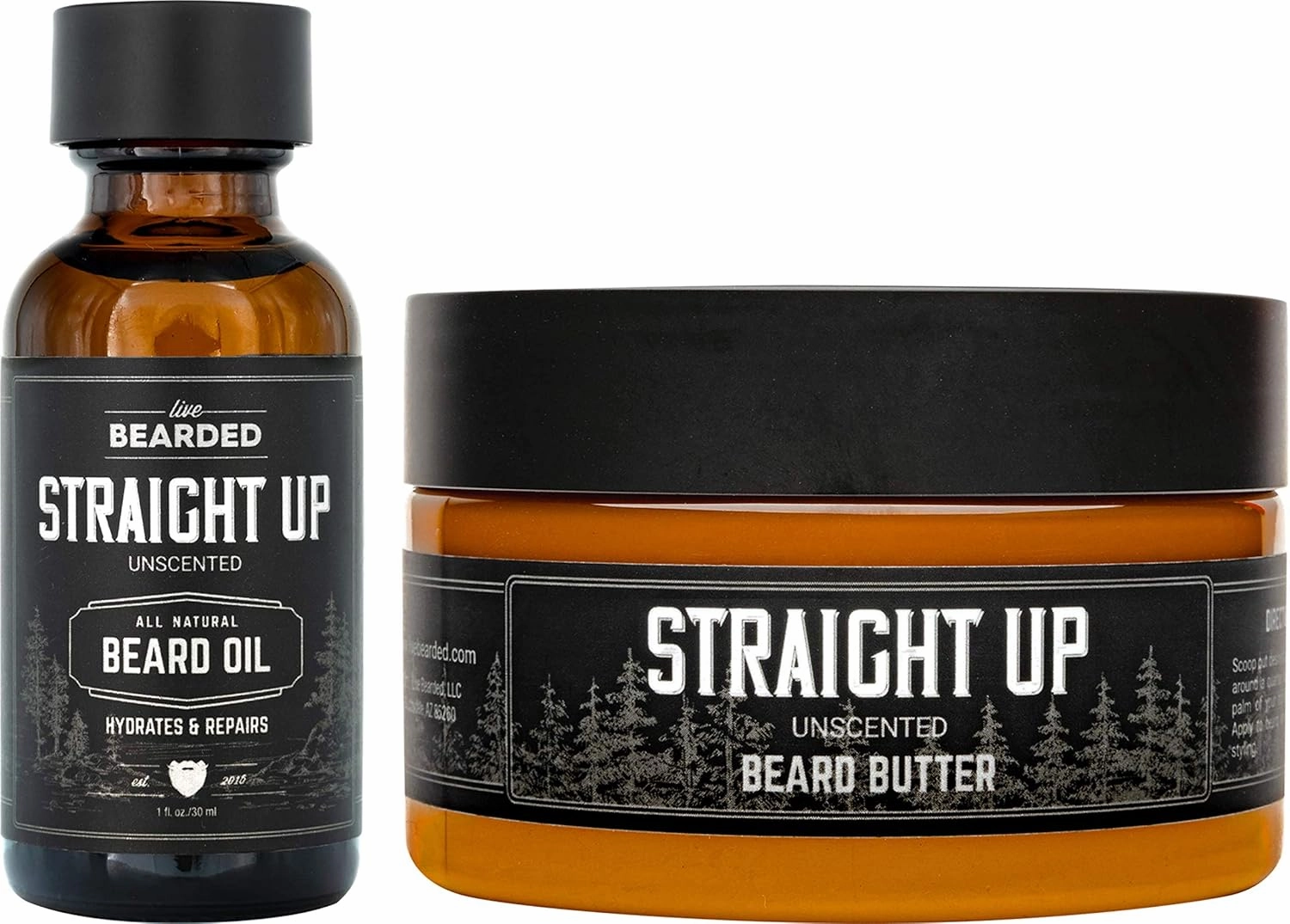 Live Bearded Beard Oil and Butter Grooming Kit - Made in the USA - All-Natural Ingredients with Shea, Argan, Jojoba - Growth Support | Straight Up Unscented - Fragrance-Free