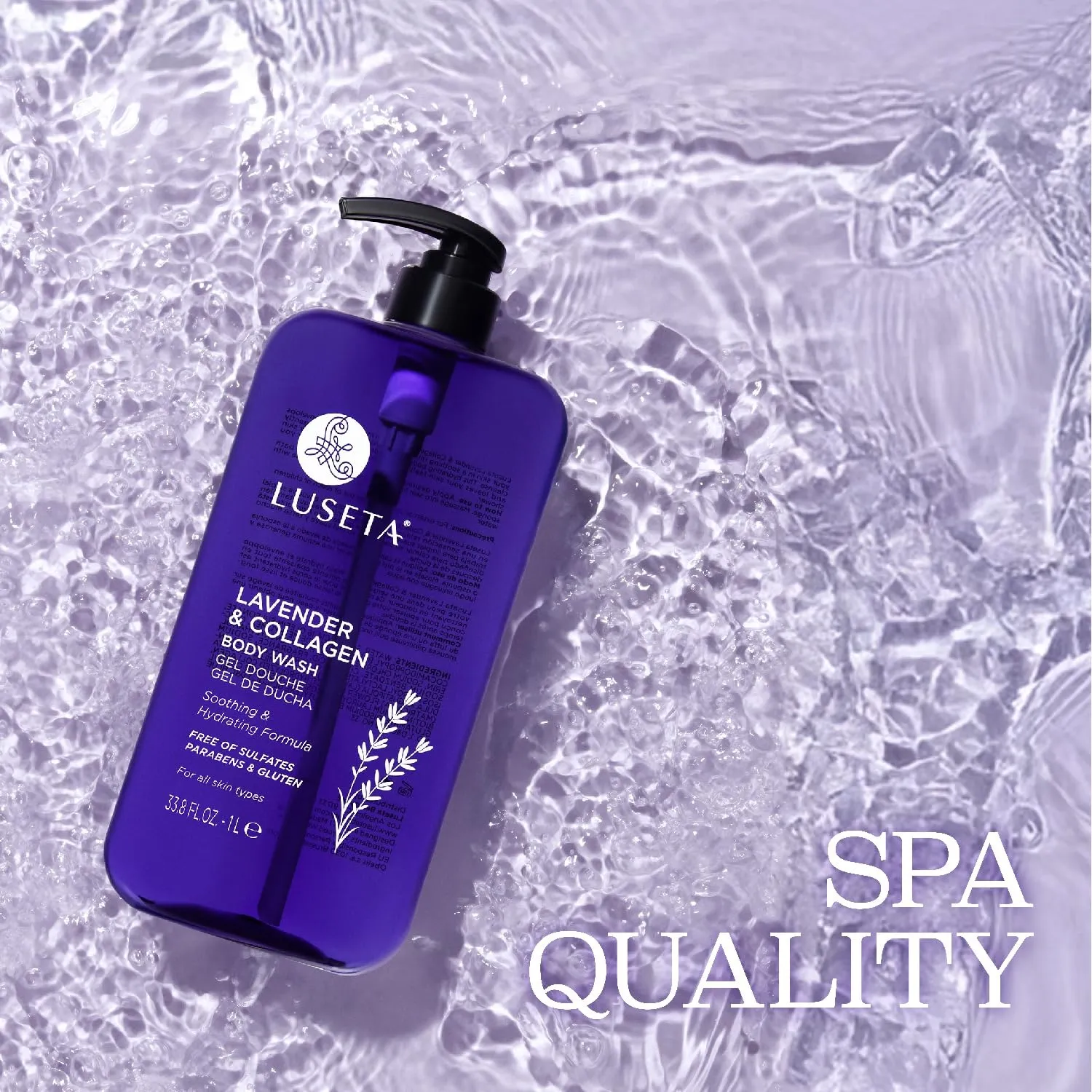 Luseta Lavender & Collagen Body Wash for Women and Men, Moisturizes and Soothes the Skin with Calming Aroma, Enhances Hydration Shower Gel Body Wash, Sulfate & Paraben-Free 33.8oz