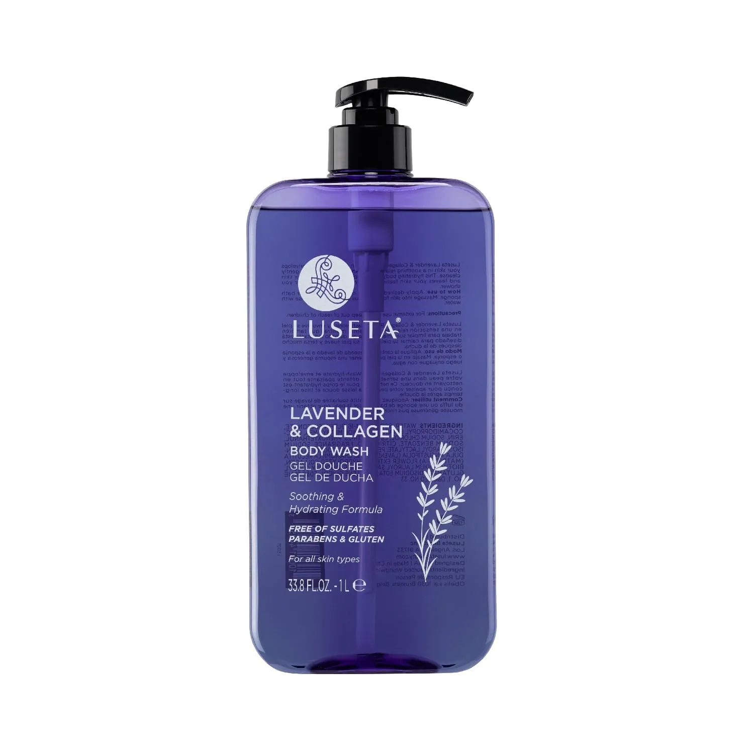 Luseta Lavender & Collagen Body Wash for Women and Men, Moisturizes and Soothes the Skin with Calming Aroma, Enhances Hydration Shower Gel Body Wash, Sulfate & Paraben-Free 33.8oz