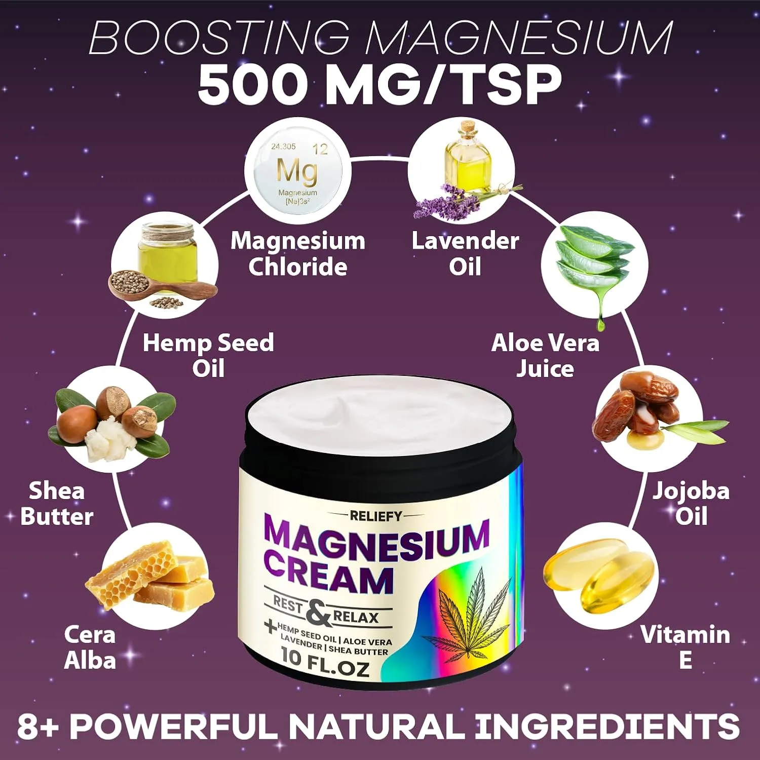 Magnesium Cream for Sleep 10 oz - Topical Magnesium Lotion for Leg Cramps & Pain, Muscle Relaxation & Calm - Natural Moisturizing Butter - Lavender, Hemp Seed Oil, MSM, Shea Butter & Aloe Vera