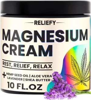 Magnesium Cream for Sleep 10 oz - Topical Magnesium Lotion for Leg Cramps & Pain, Muscle Relaxation & Calm - Natural Moisturizing Butter - Lavender, Hemp Seed Oil, MSM, Shea Butter & Aloe Vera