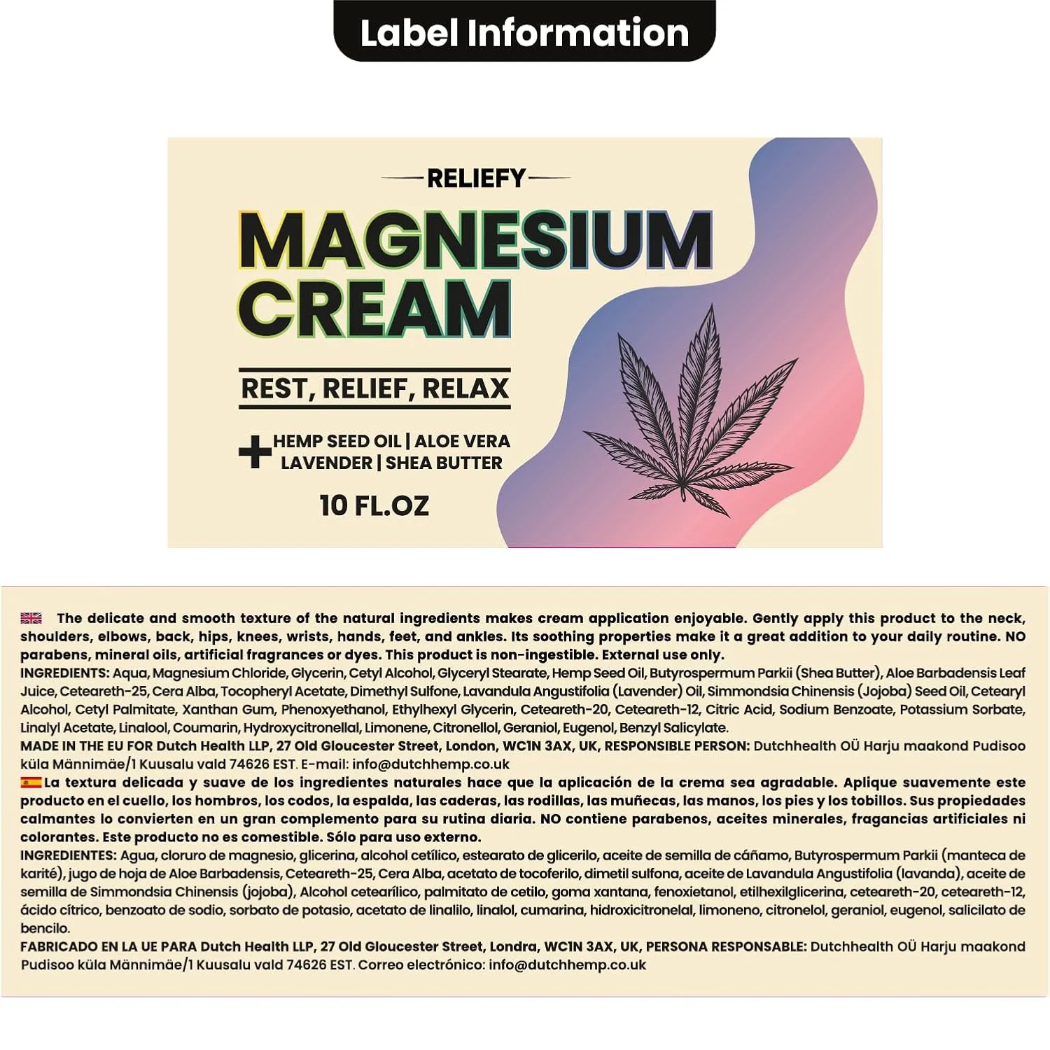 Magnesium Cream for Sleep 10 oz - Topical Magnesium Lotion for Leg Cramps & Pain, Muscle Relaxation & Calm - Natural Moisturizing Butter - Lavender, Hemp Seed Oil, MSM, Shea Butter & Aloe Vera