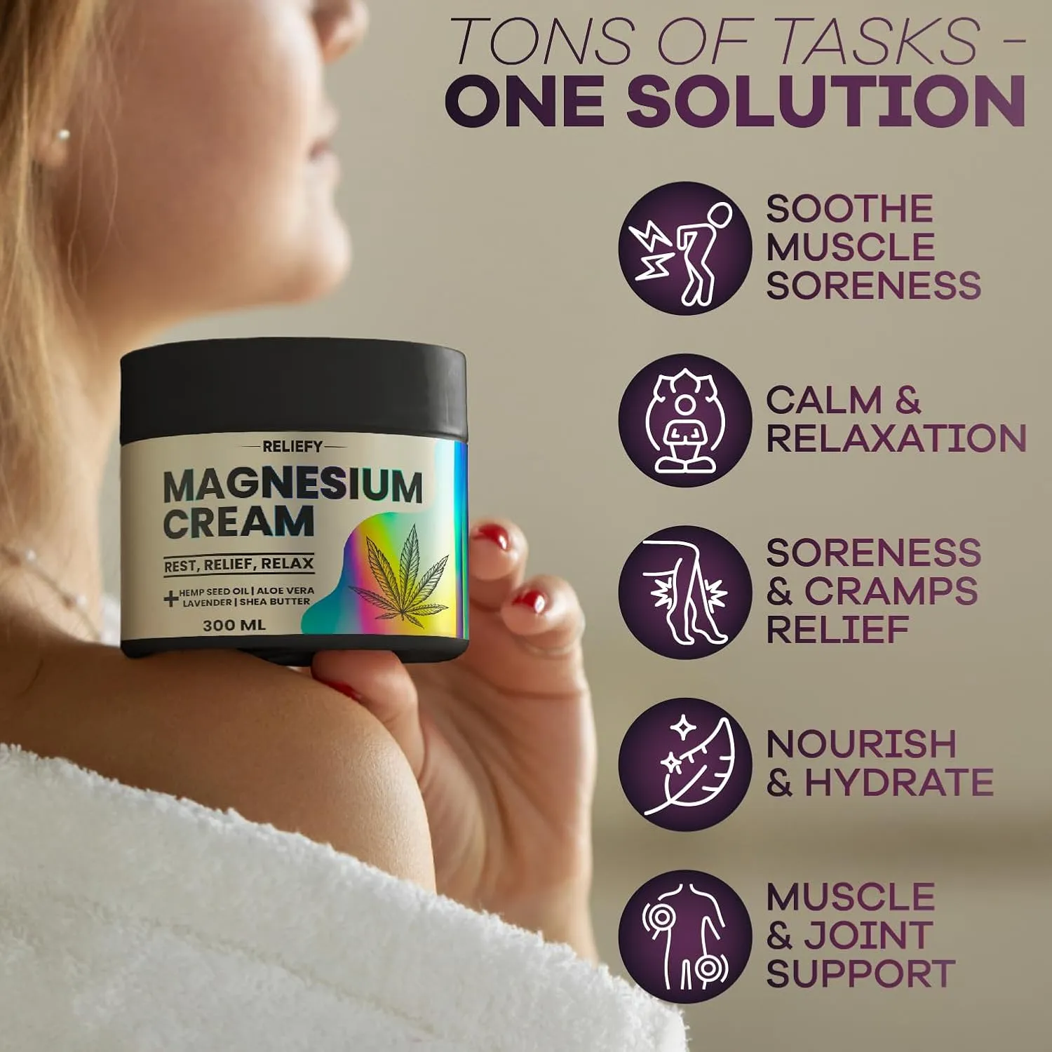 Magnesium Cream for Sleep 10 oz - Topical Magnesium Lotion for Leg Cramps & Pain, Muscle Relaxation & Calm - Natural Moisturizing Butter - Lavender, Hemp Seed Oil, MSM, Shea Butter & Aloe Vera