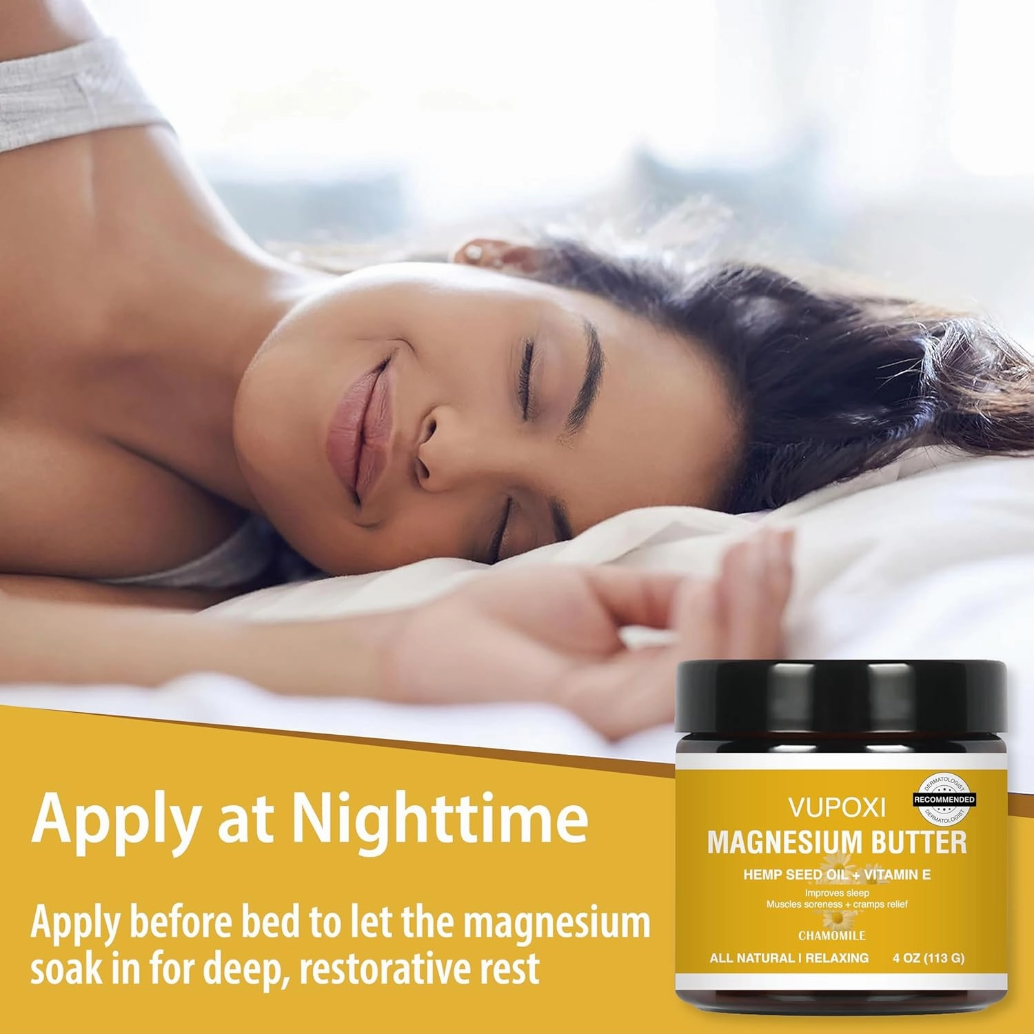 Magnesium Cream for Sleep, Muscle Soreness & Cramps Relief with Jojoba Oil, Vitamin E, Shea Butter - Topical Magnesium Lotion for Calm & Relaxation - (4 fl, Chamomile)
