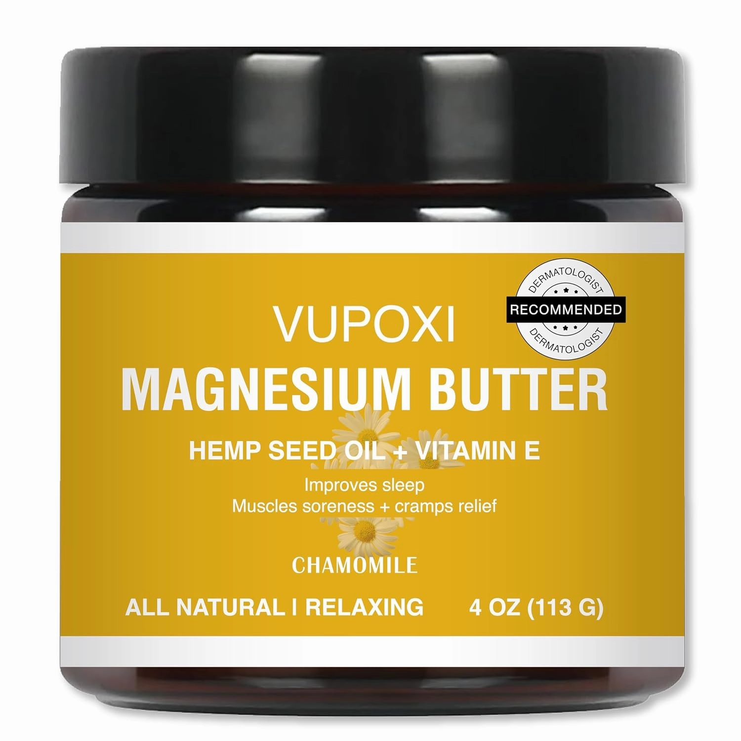 Magnesium Cream for Sleep, Muscle Soreness & Cramps Relief with Jojoba Oil, Vitamin E, Shea Butter - Topical Magnesium Lotion for Calm & Relaxation - (4 fl, Chamomile)