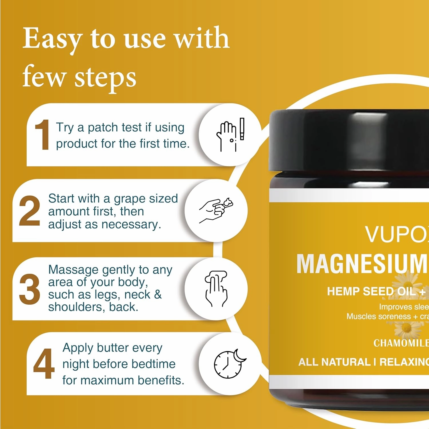 Magnesium Cream for Sleep, Muscle Soreness & Cramps Relief with Jojoba Oil, Vitamin E, Shea Butter - Topical Magnesium Lotion for Calm & Relaxation - (4 fl, Chamomile)