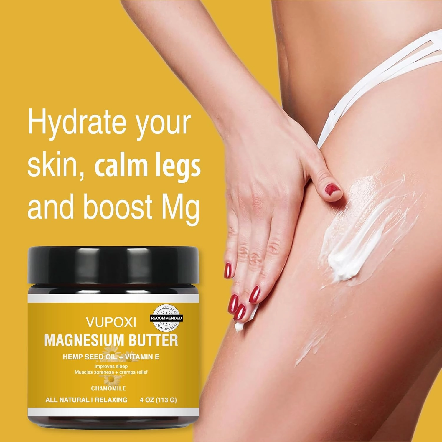 Magnesium Cream for Sleep, Muscle Soreness & Cramps Relief with Jojoba Oil, Vitamin E, Shea Butter - Topical Magnesium Lotion for Calm & Relaxation - (4 fl, Chamomile)