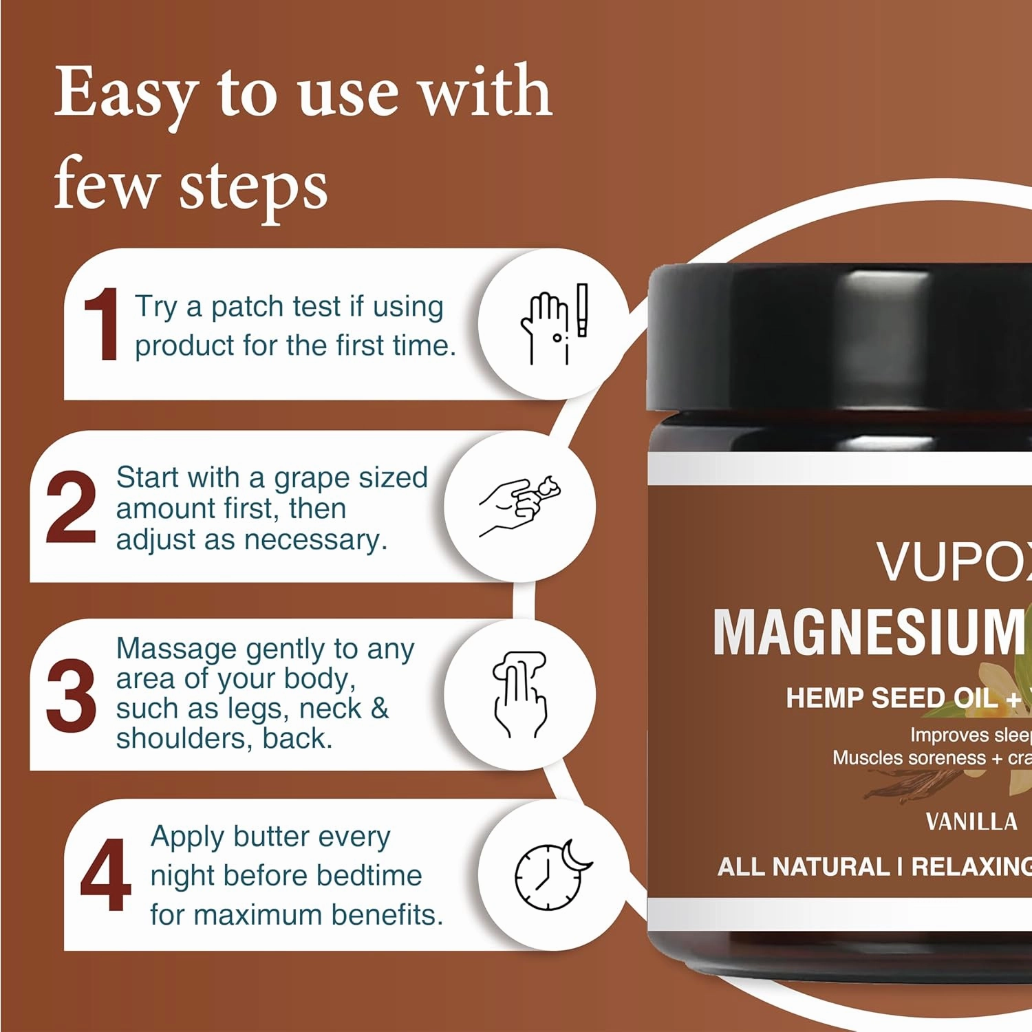 Magnesium Cream for Sleep, Muscle Soreness & Cramps Relief with Jojoba Oil, Vitamin E, Shea Butter - Topical Magnesium Lotion for Calm & Relaxation - (4 fl, Vanilla)
