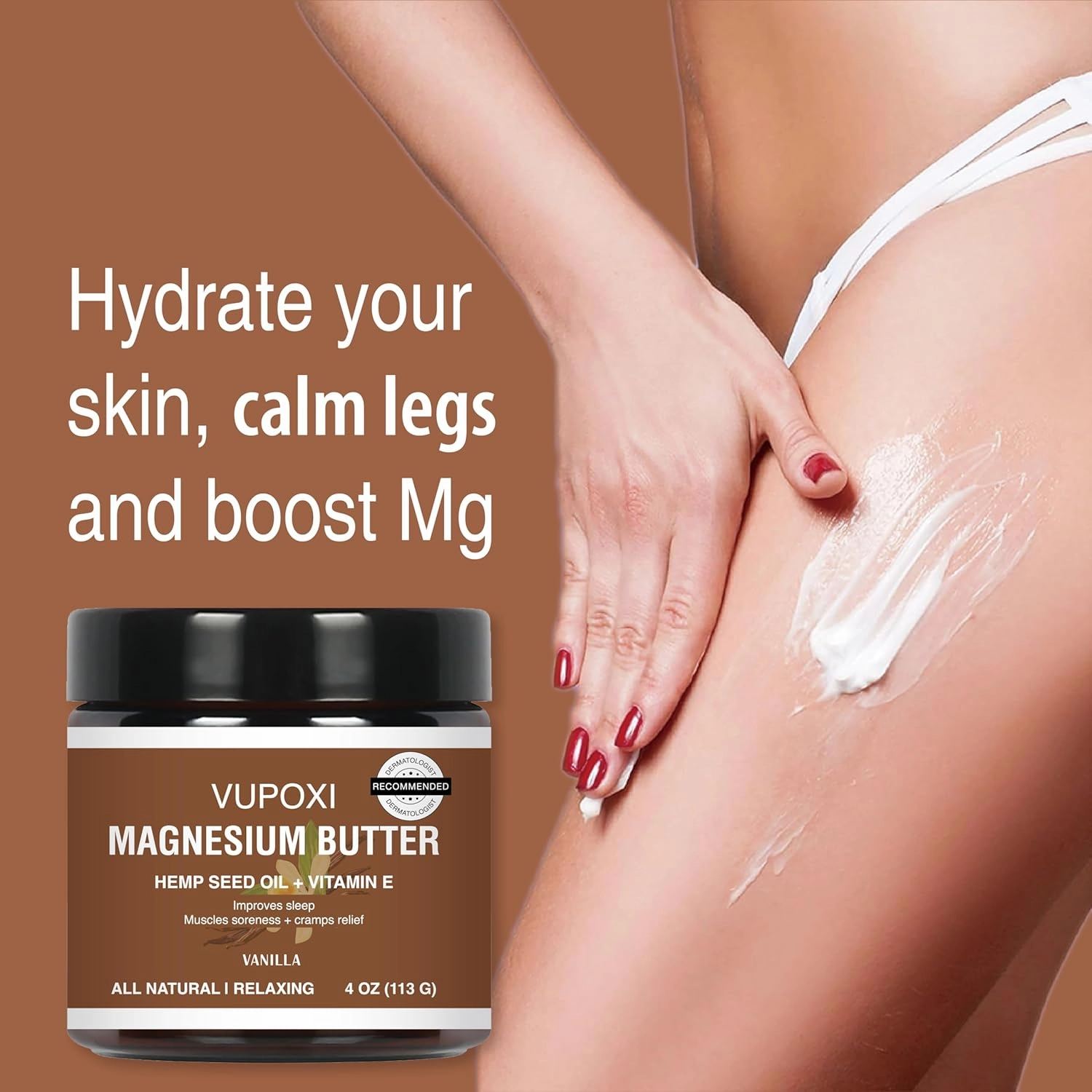 Magnesium Cream for Sleep, Muscle Soreness & Cramps Relief with Jojoba Oil, Vitamin E, Shea Butter - Topical Magnesium Lotion for Calm & Relaxation - (4 fl, Vanilla)