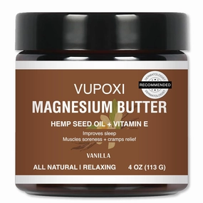 Magnesium Cream for Sleep, Muscle Soreness & Cramps Relief with Jojoba Oil, Vitamin E, Shea Butter - Topical Magnesium Lotion for Calm & Relaxation - (4 fl, Vanilla)
