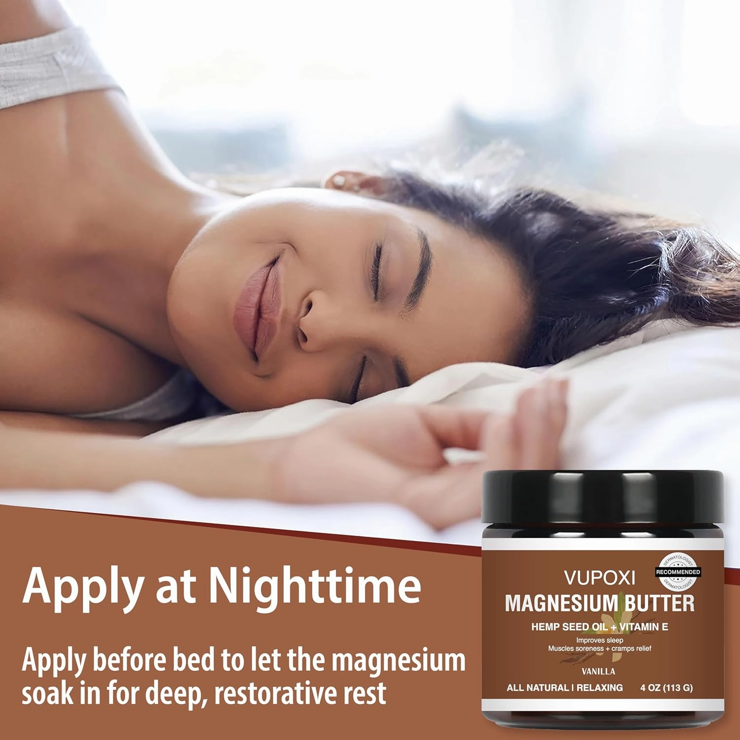 Magnesium Cream for Sleep, Muscle Soreness & Cramps Relief with Jojoba Oil, Vitamin E, Shea Butter - Topical Magnesium Lotion for Calm & Relaxation - (4 fl, Vanilla)
