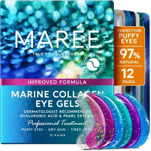 MAREE Eye Gels - Under Eye Patches for Puffy Eyes and Dark Circles with Natural Marine Collagen & Hyaluronic Acid - Anti-Aging Masks for Face to Soothe Puffiness