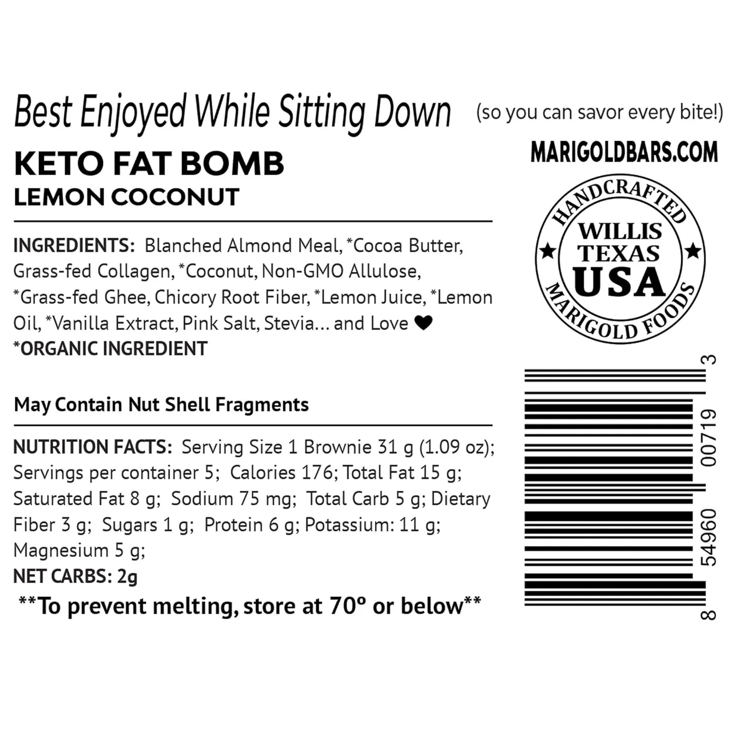 MariGold Keto Fat Bombs - Lemon Coconut - Low Carb, Collagen Rich, Grass-fed Ghee, Organic Cocoa Butter, Gluten-Free, Non-GMO (2 bags, 5 Servings Each)