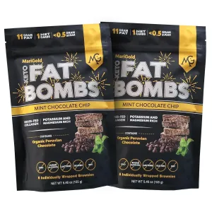 MariGold Keto Fat Bombs Snacks - Mint Chocolate Chip - Low Carb, Collagen Rich, Organic Cocoa Butter, Dark Chocolate, Organic Peppermint, Gluten-Free, Non-GMO (2 bags, 5 Servings Each)