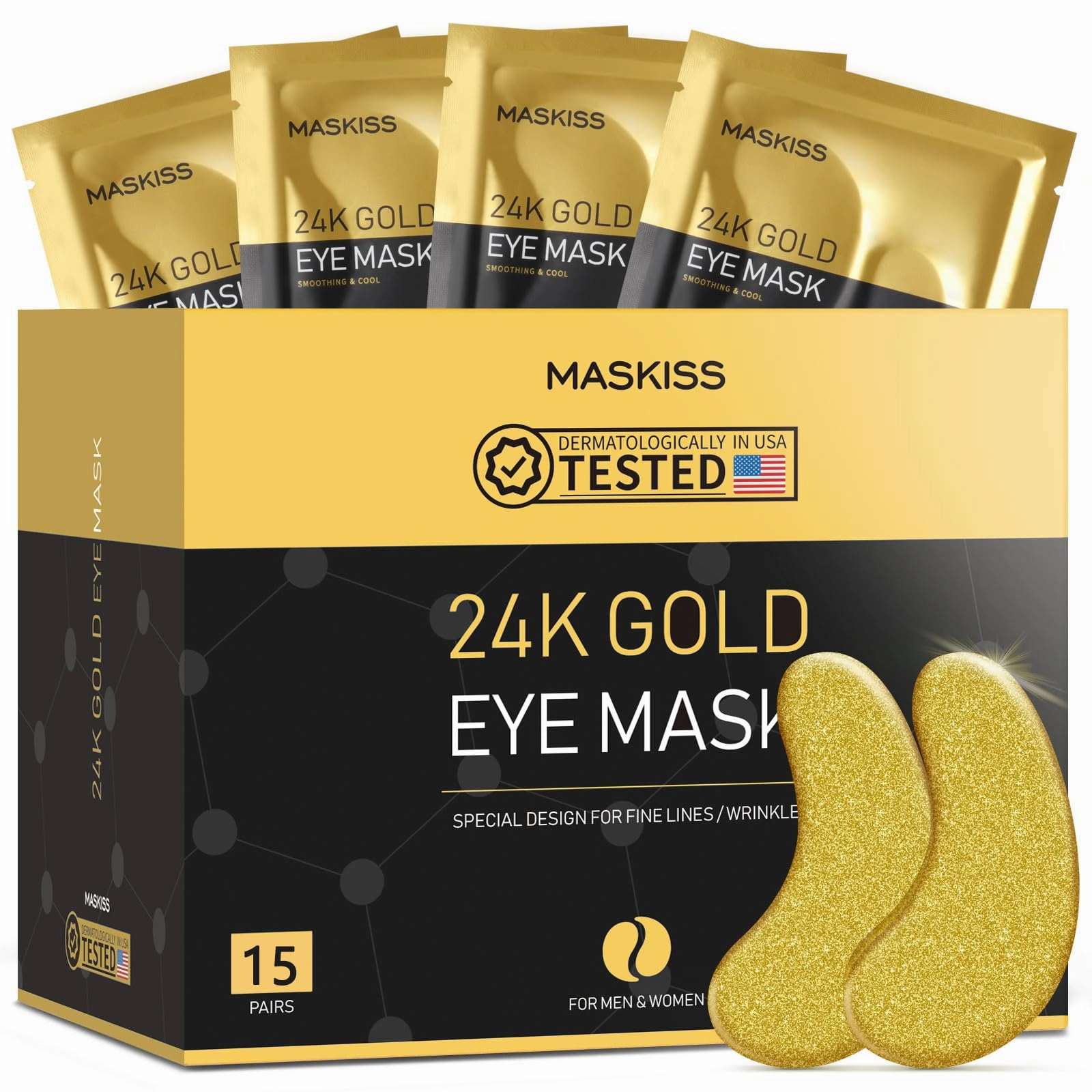 Maskiss 24k Gold Under Eye Patches (15 Pairs), eye mask, Collagen Skin Care Products, Eye Patches for Puffy Eyes, eye masks f.