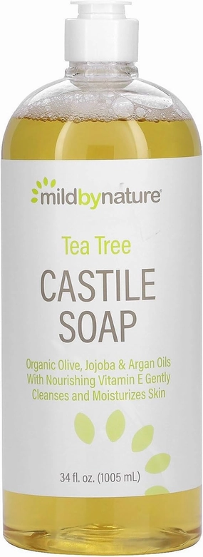 MILD by Nature Castile Soap - All-in-One Soap for Face, Body, & Hair - with Organic Olive, Jojoba, & Argan Oils - No Parabens, Phthalates, or Sulfates - Cruelty Free - Tea Tree Scent - 34 fl oz