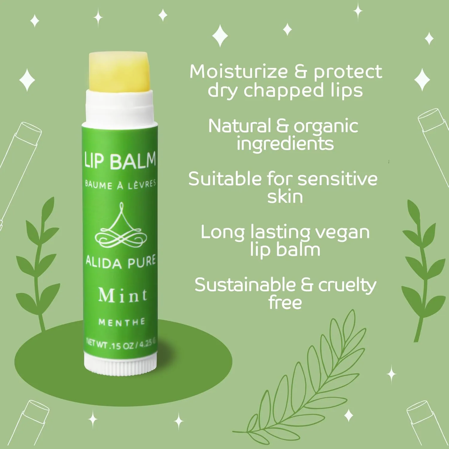 Mint Lip Balm Collection, Vegan Set, Beeswax Free, with Avocado And, Organic Jojoba Oil, and Vitamin E, Natural Moisturizer for Dry, Chapped Lips, 3 Tube Set
