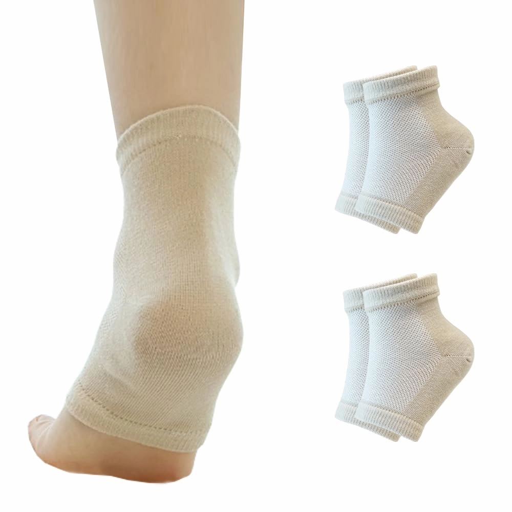 Moisturizing Gel Heel Socks to Repair Dry, Cracked Heels – Soften, Soothe & Revitalize Feet for Men & Women (Beige, 2 Pairs)