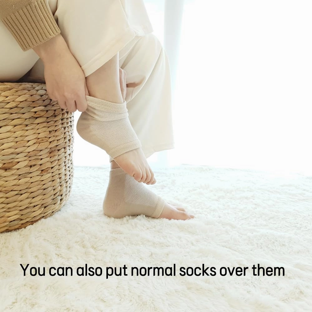 Moisturizing Gel Heel Socks to Repair Dry, Cracked Heels – Soften, Soothe & Revitalize Feet for Men & Women (Beige, 2 Pairs)