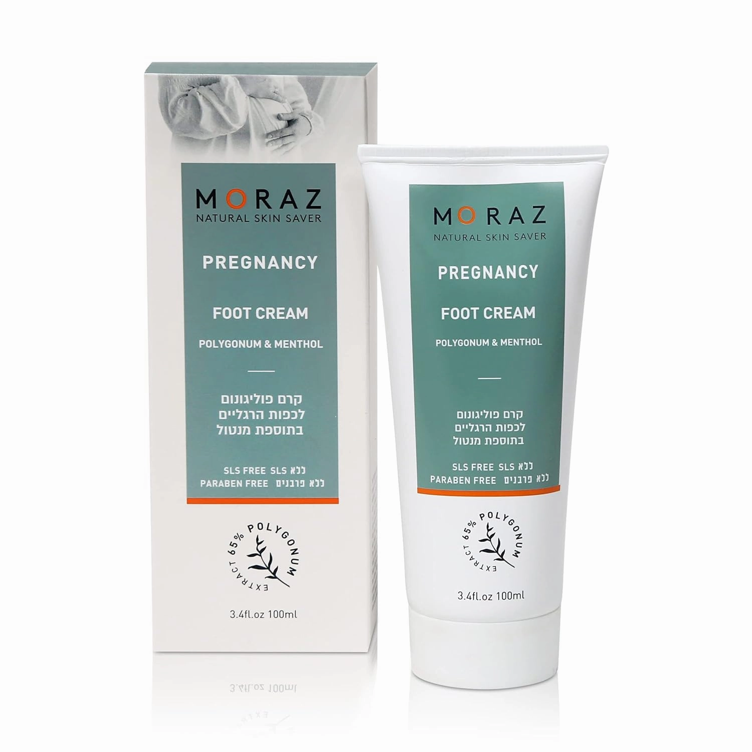 Moraz Polygonum Pregnancy Foot Cream - Jojoba Oil Infused Pregnancy Essentials - Prevents Irritations and Dryness with Cooling Relief - 3.4 oz