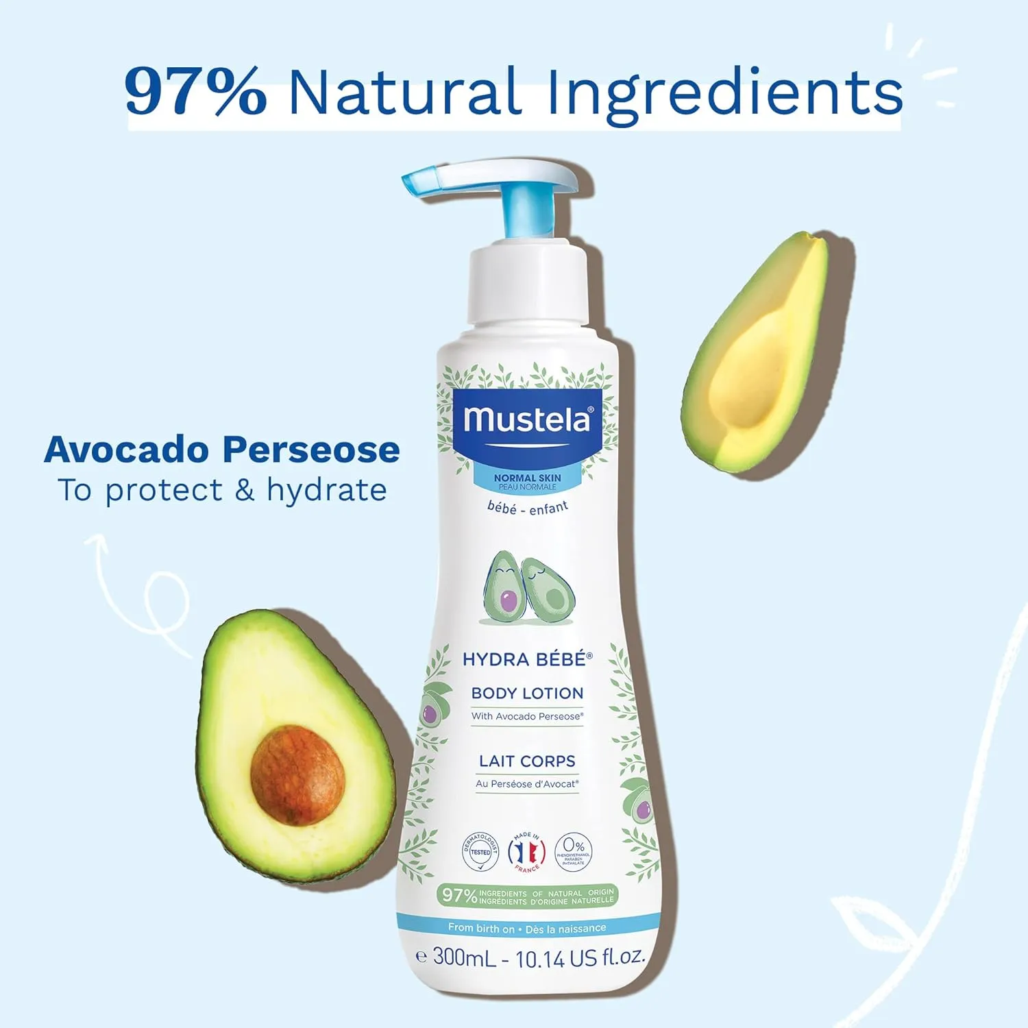 Mustela Hydra Bebe Body Lotion - Daily Moisturizing Baby Lotion with Natural Avocado, Jojoba & Sunflower Oil – Various Sizes