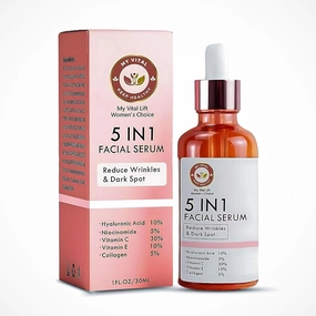My Vital Lift Women's Choice 5 in 1 Facial Serum, 1 fl oz, Reduce Wrinkles & Dark Spots, 10% Hyaluronic Acid, 5% Niacinamide, 30% Vitamin C, 10% Vitamin E, 5% Collagen