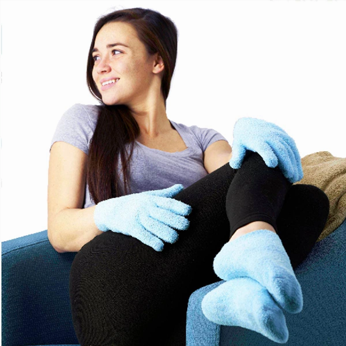 NatraCure Moisturizing Gel Booties and Gloves Set - (for Dry Skin, Dry Hands, feet, Cracked Heels, cuticles, Rough Skin, Dead Skin, use with Your Favorite lotions) - 155/175-AQ/RET - Color: Aqua