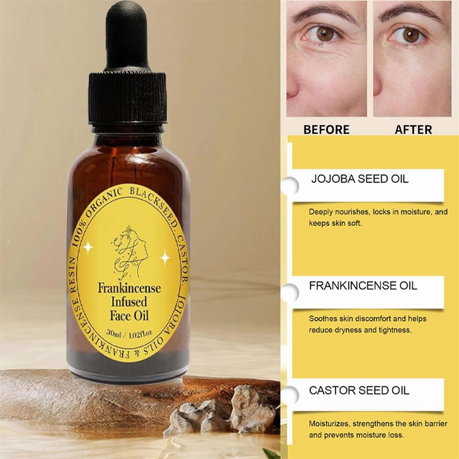 New Upgrade Frankincense Oil for Face with Organic Mastic Resin, for Facial Nourishment and Care Miracle, Cold Extracted Facial Oil Essence, Deeply Nourish and Revitalize the Skin (3PCS)