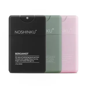 Noshinku Refillable Pocket Hand Sanitizer Discovery 3-Pack | Organic Sanitizing Mist with Moisturizing Botanical Oils | FDA Registered | 70% Sugarcane Derived Alcohol | Travel Size