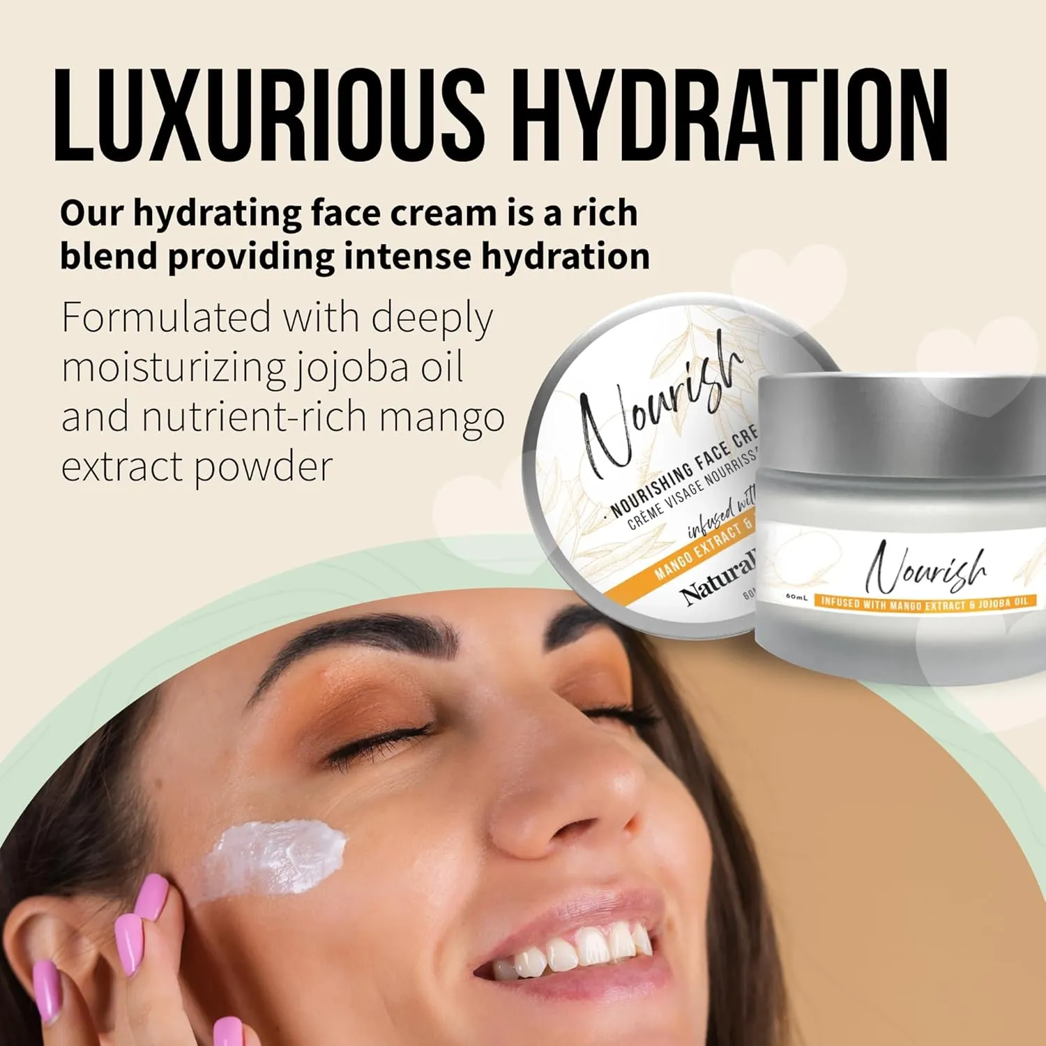 Nourish Hydrating Facial Cream, Moisturizing, High in Vitamin A, C and Beta Carotene, Tone & Tighten Skin, Shea Butter, Hydrating Jojoba Oil, All Skin Types, 2 oz