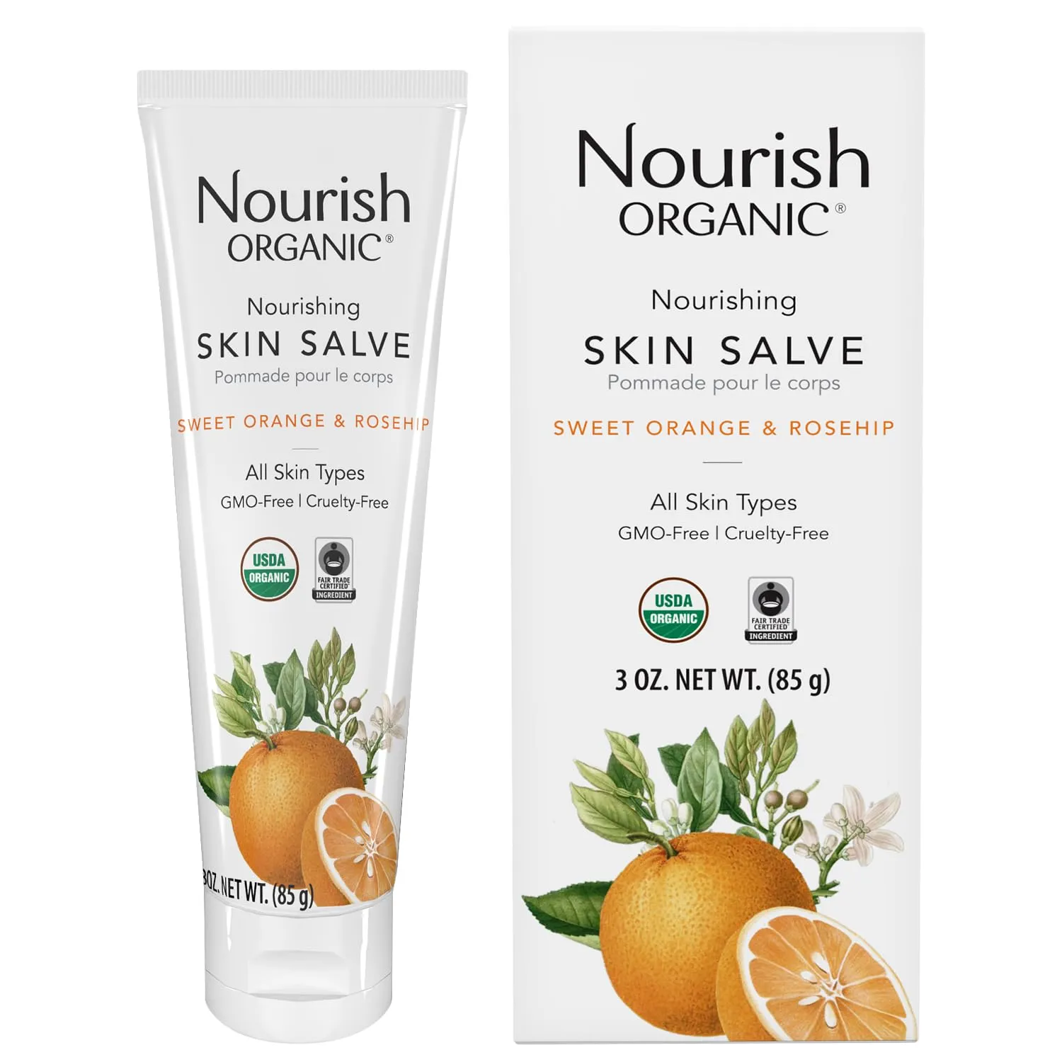 Nourish Organic Skin Salve, Sweet Orange & Rosehip – Nourishing Body Lotion with Coconut Oil, Shea Butter & Cocoa Butter, 3.7 Oz   Washable Cotton Round.