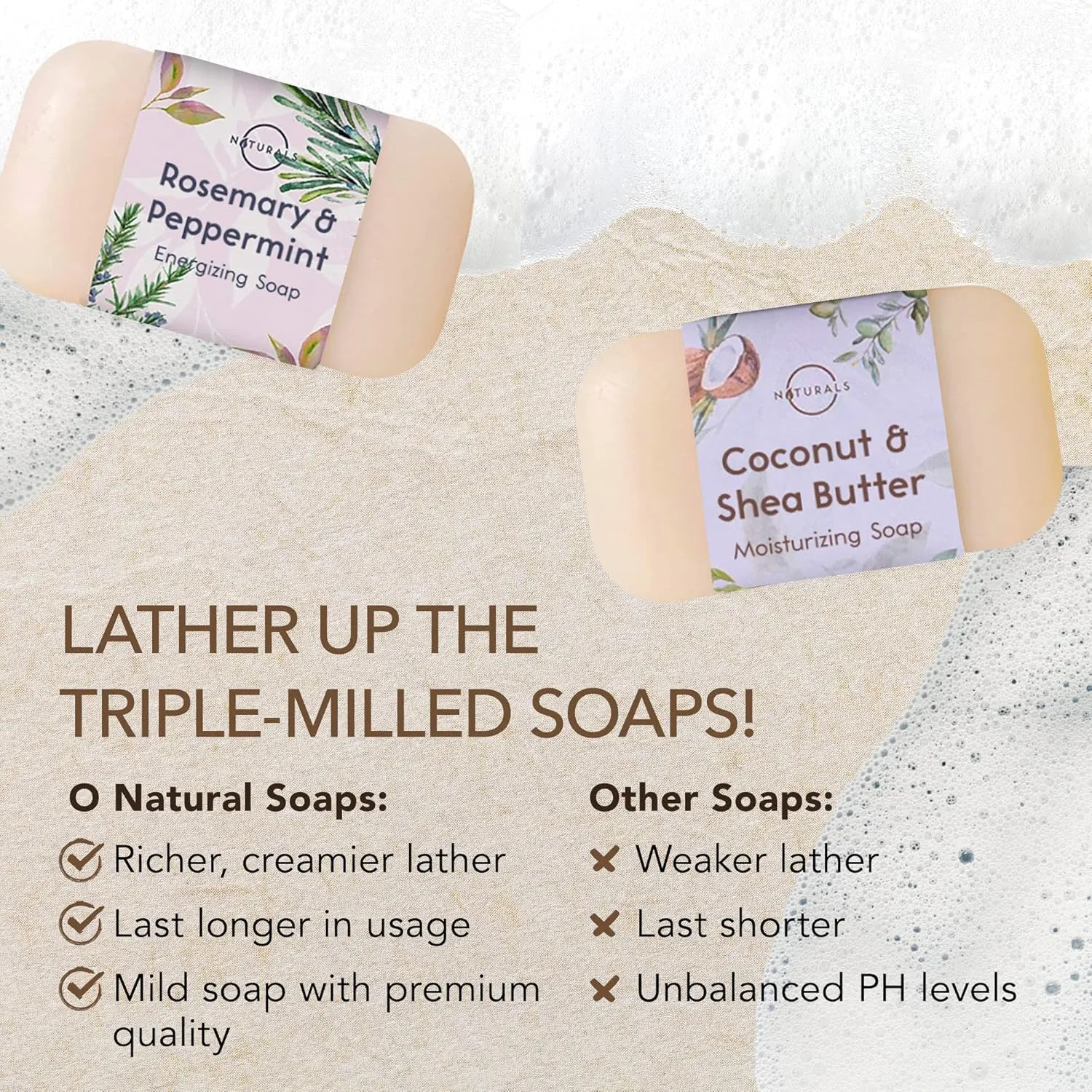 O NATURALS 100% Natural Bar Soap - Gift Set for Women - Organic Ingredients & Essential Oils - Spa Gifts for Women & Men, Body Wash Soap Bar - 6PC Natural Collection