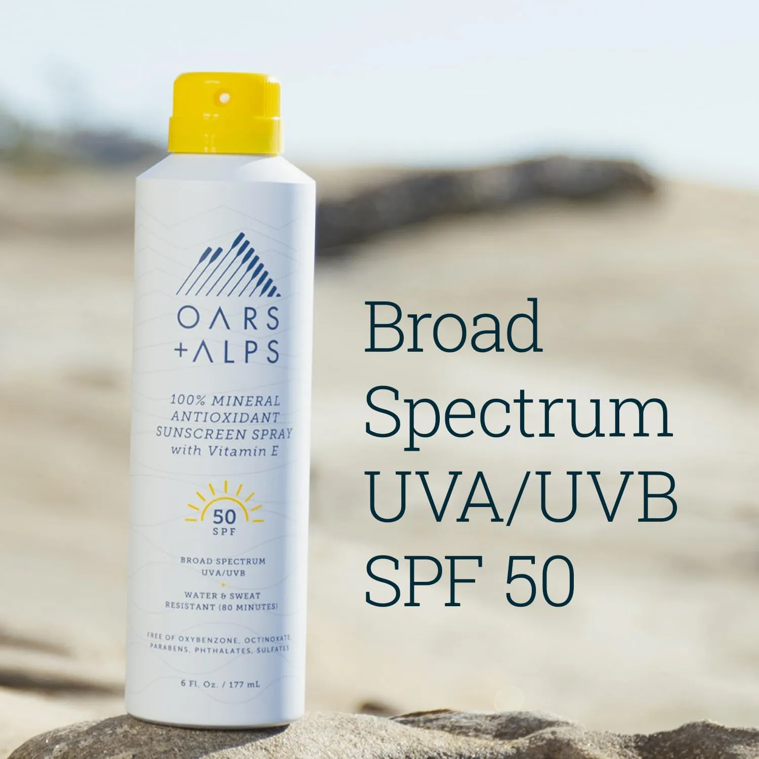 Oars   Alps 100% Mineral Sunscreen Spray for Face, SPF 50 Body Sunscreen Infused with Vitamin E & Antioxidants, All Skin Types, No White Residue, Water & Sweat Resistant, Lightweight, Hydrating, 6oz