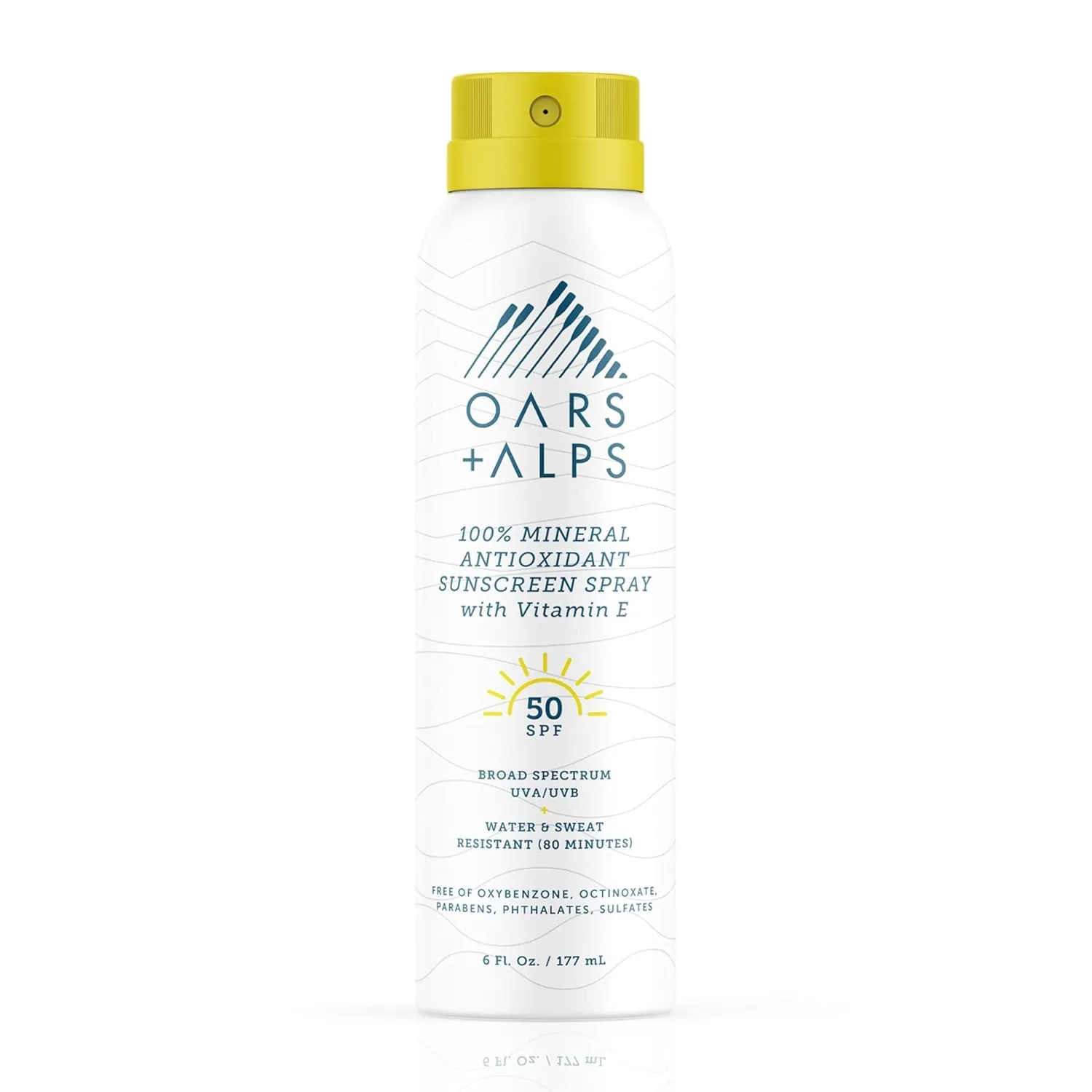 Oars   Alps 100% Mineral Sunscreen Spray for Face, SPF 50 Body Sunscreen Infused with Vitamin E & Antioxidants, All Skin Types, No White Residue, Water & Sweat Resistant, Lightweight, Hydrating, 6oz