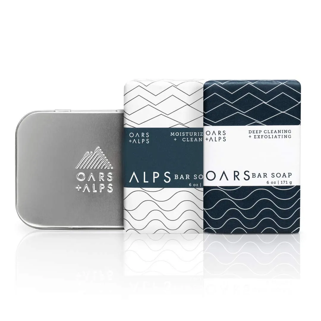 Oars   Alps Men's Bar Soap Gift Set, Dermatologist Tested and Made with Clean Ingredients, TSA Approved, 2 Pack, 6 Oz Each