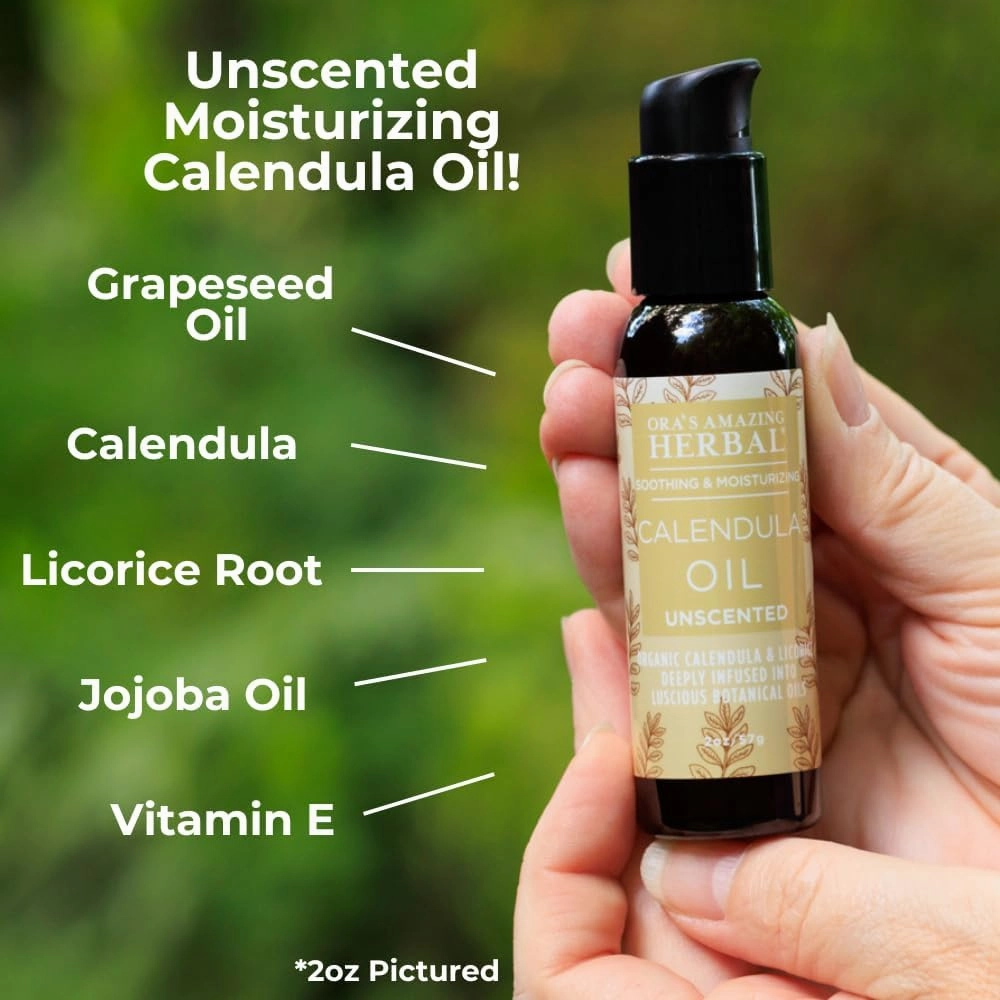Ora's Amazing Herbal Calendula Oil with Licorice, Jojoba, Fragrance Free, Unscented, Facial Cleansing, Moisturizing, Eczema & Sensitive Skin, Cold Pressed Oils, Recycled Plastic, 2 oz Travel Size