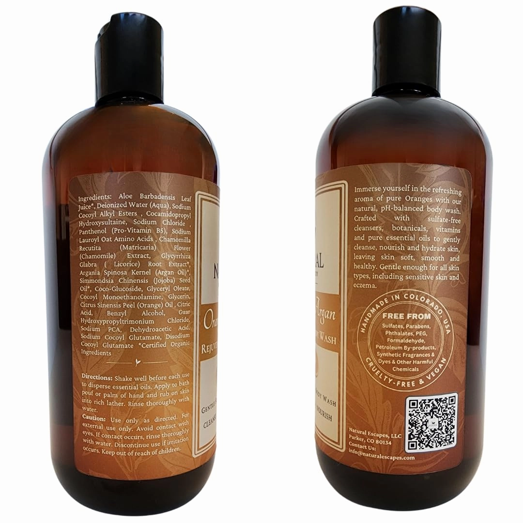 Orange & Argan Hydrating Body Wash, Natural Sulfate-Free Shower Gel for Soft, Hydrated & Healthy Skin, Gentle Moisturizing Cruelty Free 16 oz