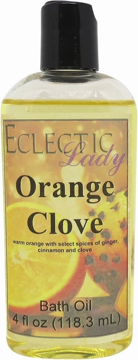 Orange Clove Bath Oil by Eclectic Lady - Scented Bath Oil - Relaxing & Moisturizing Bathing Oil - Fragrance Body Oil For Dry & Rough Sensitive Skin - Body Daily Nourishing Shower Oil (4 oz)