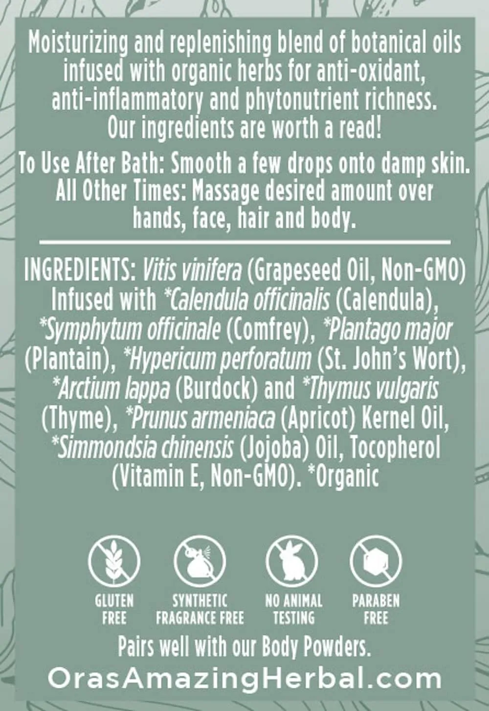 Ora's Amazing Herbal Calendula Oil with Thyme Jojoba for Eczema and Sensitive Dry Skin, Moisturizing Body Oil for Men and Women, Fragrance Free Unscented, Recycled Plastic Packaging, 7.5 Fl Oz