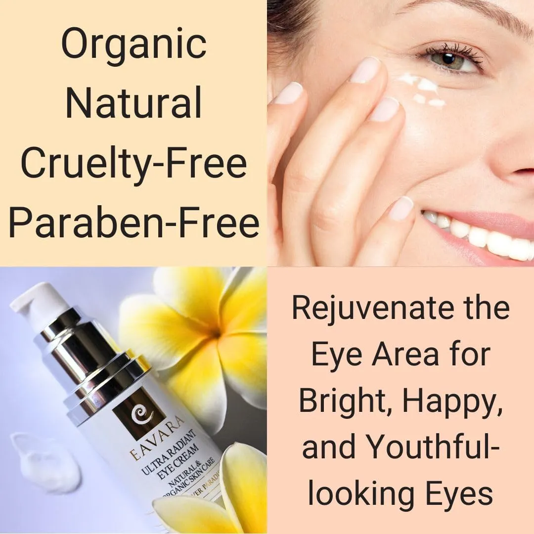 Organic Anti Aging Eye Cream for Dark Circles and Puffiness, Natural Under Eye Serum with Hyaluronic Acid, Jojoba Oil, Vitamin E, Aloe Vera, Helps Reduce Fine Lines & Wrinkles 1.0 Fl Oz