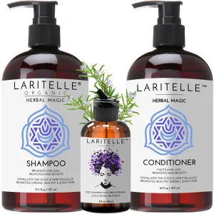 Organic Hair Loss Prevention Shampoo 17.5 oz   Conditioner 16 oz   Bonus Post-shampoo Treatment 2 oz | Unscented & Hypoallergenic | NO GMO, Sulfates, Gluten, Alcohol, Parabens, Phthalates