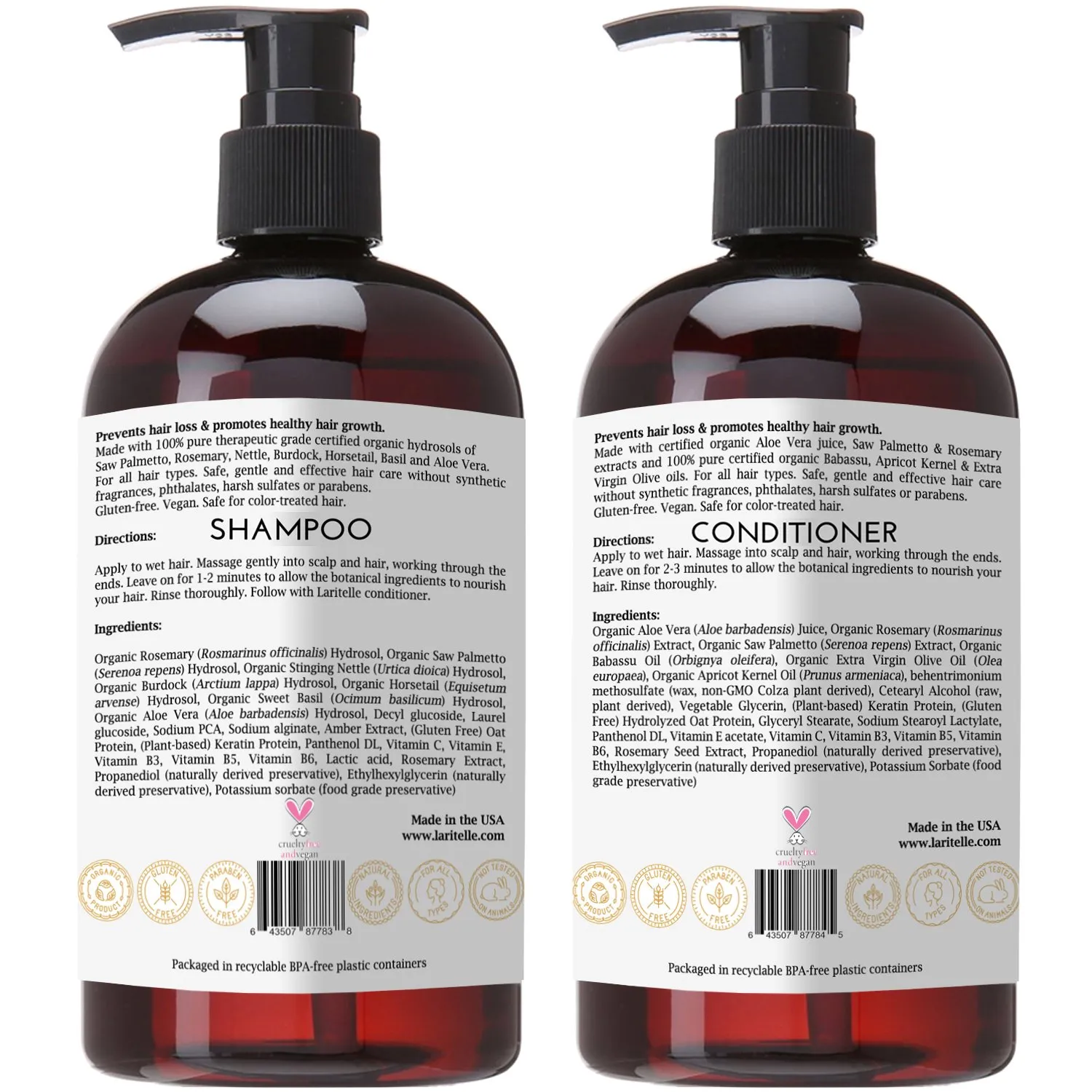 Organic Hair Loss Prevention Shampoo 17.5 oz   Conditioner 16 oz   Bonus Post-shampoo Treatment 2 oz | Unscented & Hypoallergenic | NO GMO, Sulfates, Gluten, Alcohol, Parabens, Phthalates